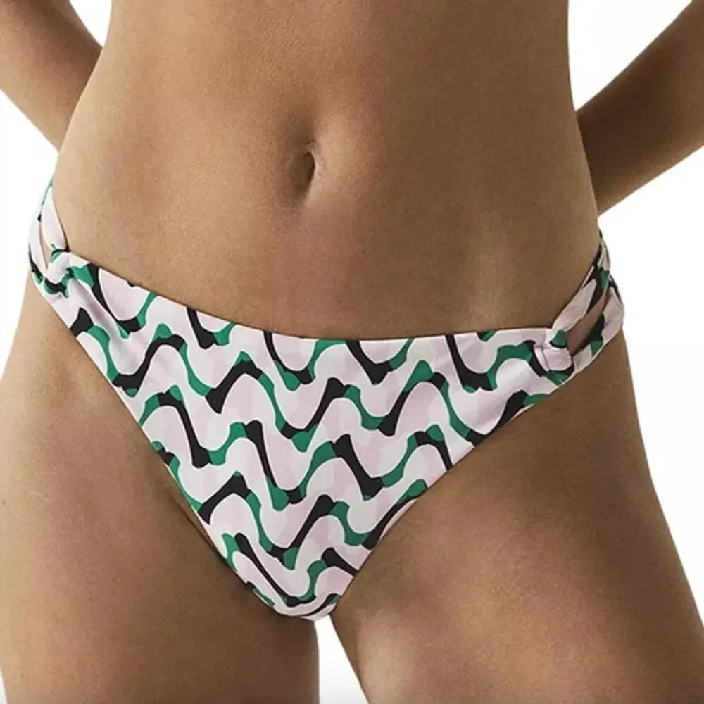 REISS Audrinna Fixed Side Bikini Bottom Size 10 NEW Pink Green $110